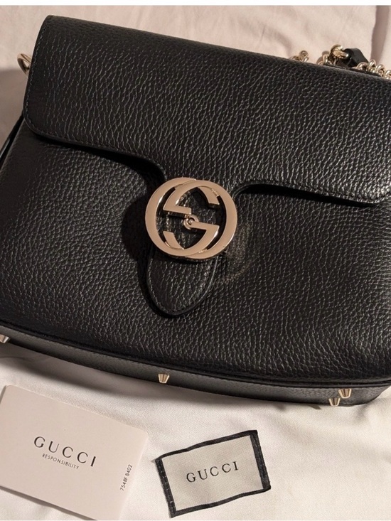 Gucci Handbags - Leather Medium Shoulder Bag with Gold Double G Clasp